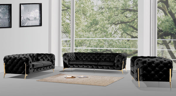 Divani Casa Sheila Modern Black Velvet Sofa Set Black Sofa Set SKU VGCA1346-BLK Product ID: 75345