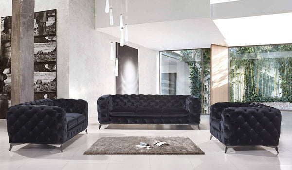 Divani Casa Delilah Modern Black Fabric Sofa Set Black Sofa Set SKU VGCA1546-BLK Product ID: 73445