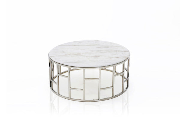 Modrest Silvan Modern Marble & Stainless Steel Coffee Table White Coffee Table SKU VGHB228E-EBN Product ID: 74882