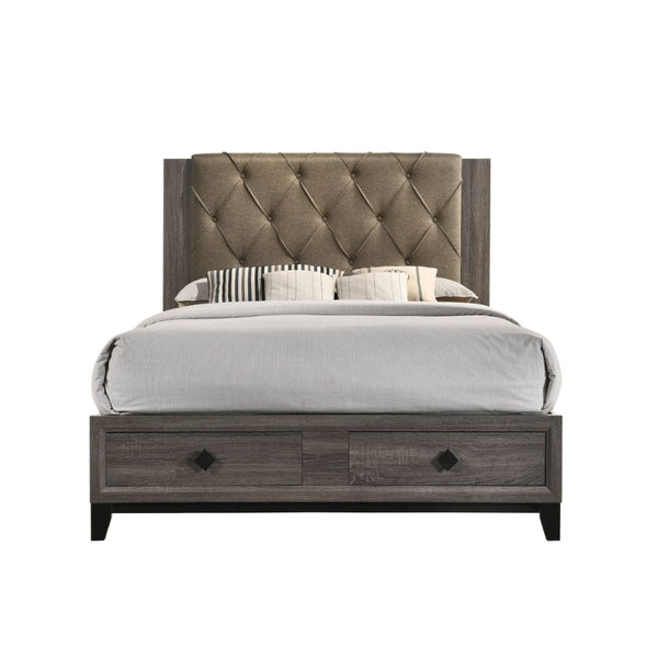 ACME Avantika Fabric & Rustic Gray Oak Queen Bed Model 27670Q