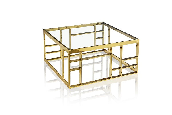Modrest Stephen Modern Glass & Gold Stainless Steel Square Coffee Table Other Coffee Table SKU VGHB-341E-GLD Product ID: 79546