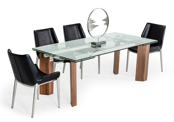 Modrest Helena Modern Extendable Glass Dining Table Large Walnut Dining Table SKU VGEWD2048MA Product ID: 77038