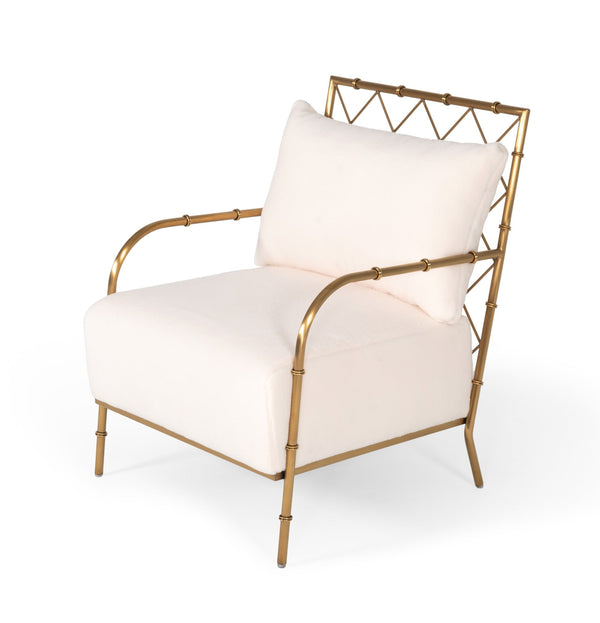 Divani Casa Ignacio Glam White Velvet & Gold Accent Chair White Lounge Chair SKU VGMFOC-2211-WHT-CH Product ID: 78508
