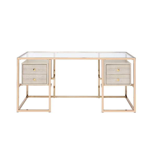 ACME Huyana Clear Glass & Gold Desk Model 92945