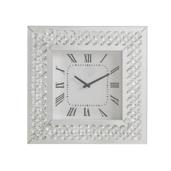 ACME Lotus Mirrored & Faux Crystals Wall Clock Model 97044