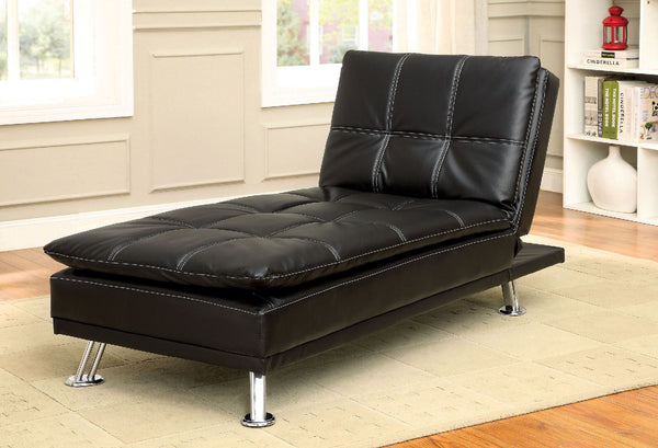Furniture Of America Hauser Black/Chrome Contemporary Chaise, Black Model CM2677BK-CE Default Title