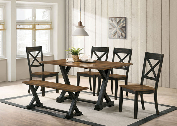 Furniture Of America Yensley Antique Oak/Antique Black Rustic Dining Table With 2 X 9" Leaves Model CM3167A-T Default Title