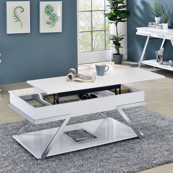 Furniture Of America Titus White/Chrome Contemporary Coffee Table, White Chrome Model CM4193WH-C Default Title