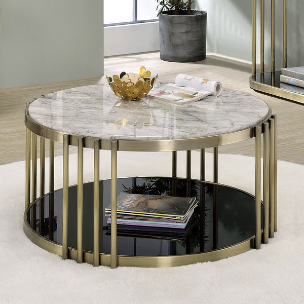 Furniture Of America Ofelia Antique Brass/Black Glam Coffee Table, Antique Brass Black Model CM4558C Default Title