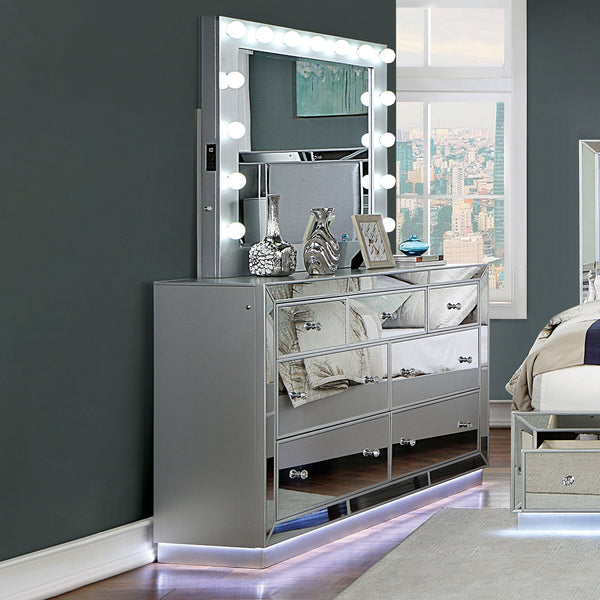 Furniture Of America Belladonna Silver Glam Dresser With Led, Silver Model CM7417SV-D Default Title