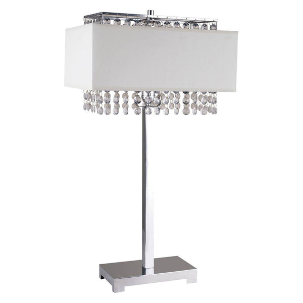 Furniture Of America Naya Chrome/White Glam Table Lamp, Hanging Crystal Model L7733WH Default Title