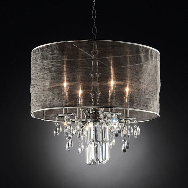 Furniture Of America Gina Chrome/Black Glam Ceiling Lamp, Hanging Crystal Model L95127H Default Title