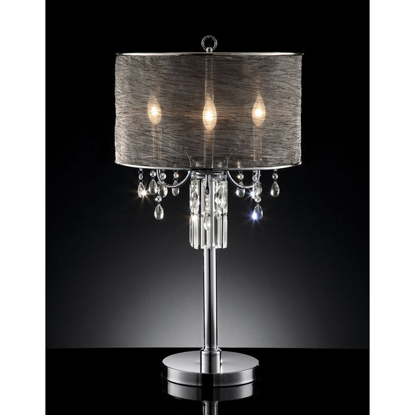 Furniture Of America Gina Chrome/Black Glam Table Lamp, Hanging Crystal Model L95127T Default Title