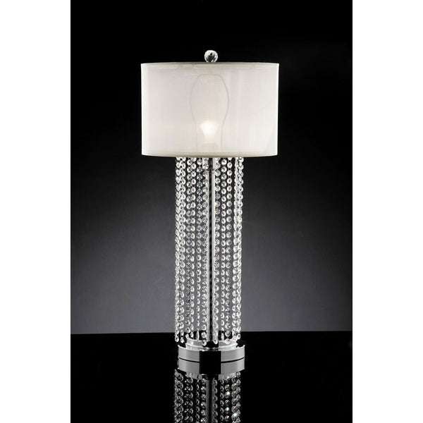 Furniture Of America Claris White/Chrome Glam Table Lamp, Hanging Crystal Model L99142T Default Title