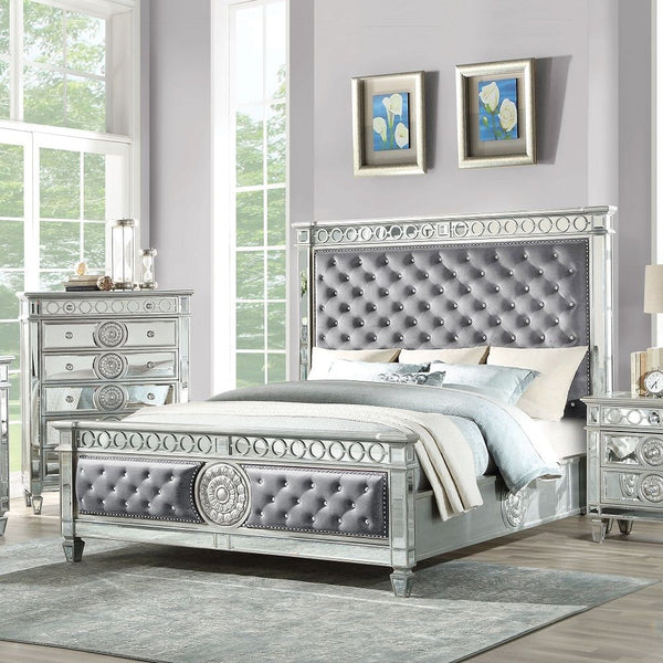 ACME Varian Gray Velvet & Mirrored Queen Bed Model BD02303Q