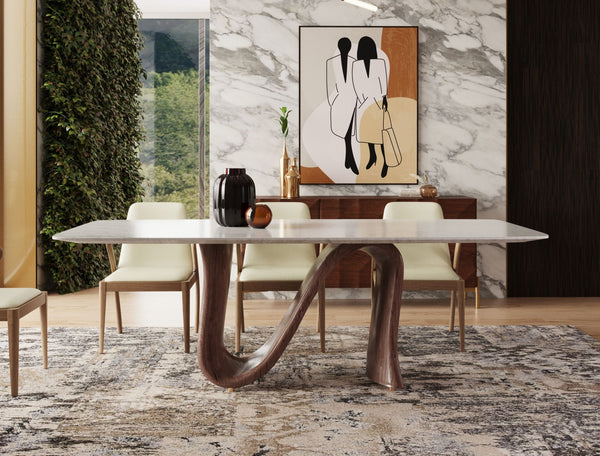 Modrest Carrizo Contemporary Walnut & Marble Dining Table Cream Dining Table SKU VGCSDT-18017-CRM-DT Product ID: 79227