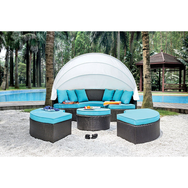 Furniture Of America Aria Brown | White | Turquoise Contemporary 4 Piece Patio Daybed