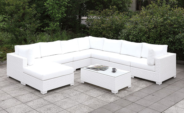 Furniture Of America Somani White Wicker | White Cushion Contemporary Adjustable Chaise With End Table