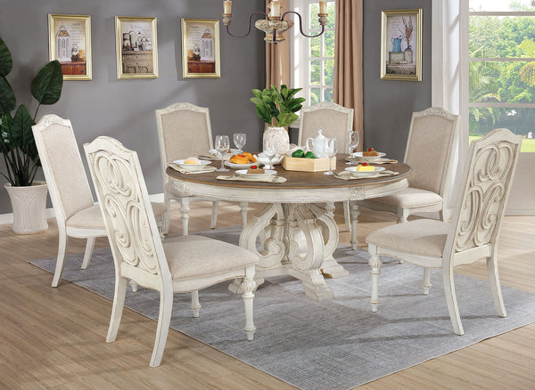 Furniture Of America Arcadia Antique White | Ivory Rustic 7 Piece Round Dining Table Set
