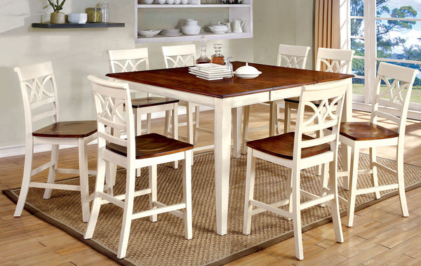 Furniture Of America Torrington Ii Vintage White | Cherry Transitional 7 Piece Counter Height Dining Table Set