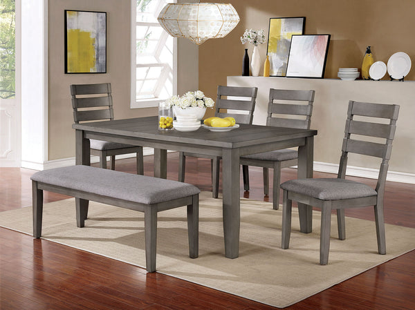 Furniture Of America Viana Gray | Light Gray Transitional 6 Piece Dining Table Set With Bench