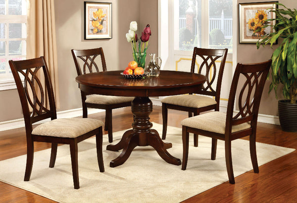 Furniture Of America Carlisle Brown Cherry Transitional 5 Piece Round Dining Table Set