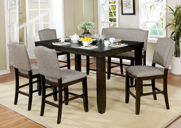 Furniture Of America Teagan Dark Walnut Transitional 6 Piece Dining Table Set With Bench