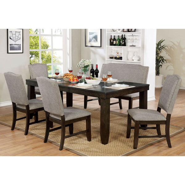 Furniture Of America Teagan Dark Walnut | Gray Transitional 6 Piece Dining Table Set With Bench