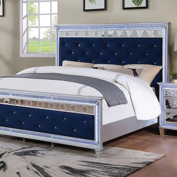 Furniture Of America Mairead Silver/Navy Glam Bed, Silver Navy Model CM7541NV