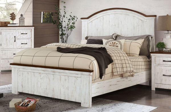 Furniture Of America Alyson Distressed White | Walnut Transitional Queen Bed