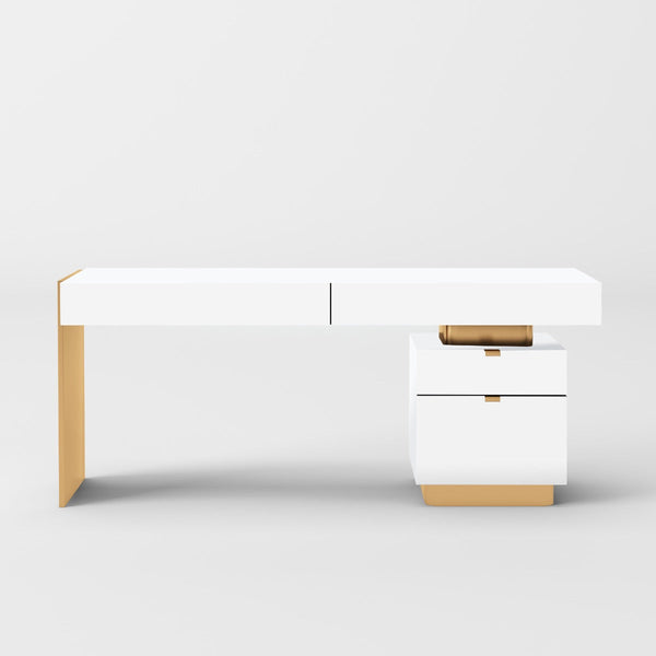 Modrest Trahan Modern Gloss White and Brushed Gold Office DeskVig Furniture Model VGBB-MQ2101-W-DESK ID 80606 catch