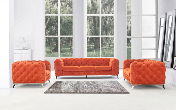 Divani Casa Delilah Modern Orange Fabric Sofa Set Orange Sofa Set SKU VGCA1546-ORG-A-SET Product ID: 78161