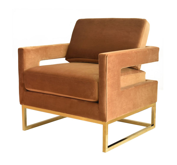 Modrest Edna Camel Velvet & Gold Accent Chair Brown Lounge Chair SKU VGRHRHS-AC-201-BRN-CH Product ID: 78851