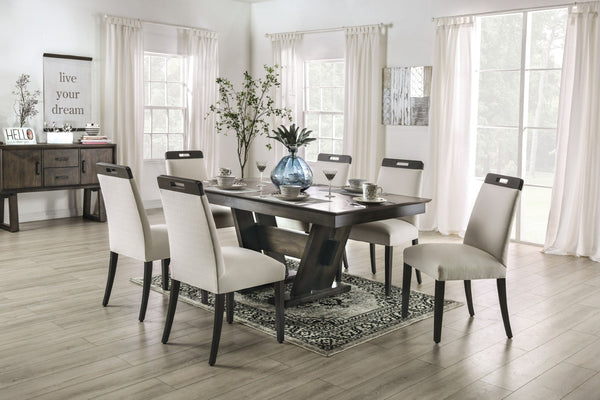 Furniture Of America Tamara Beige | Gray Transitional 7 Piece Dining Table Set