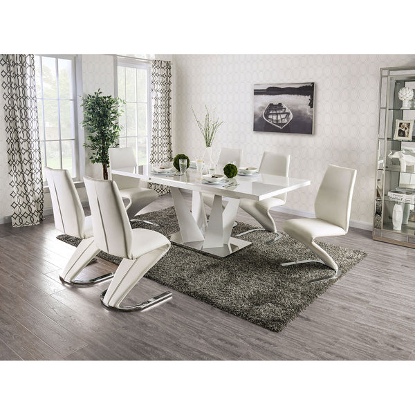 Furniture Of America Zain White | Chrome Contemporary 7 Piece Dining Table Set