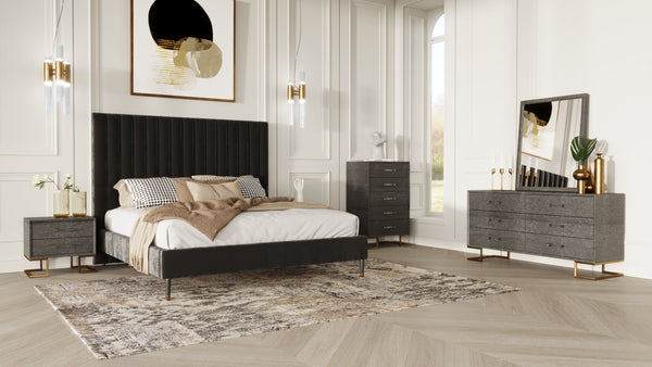 Modrest Hemlock Howard Modern Dark Grey Velvet and Shagreen Grey Q Bedroom SetVig Furniture Model VGKKB606-GRY-H-SET-Q ID 80230 catch