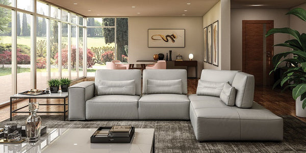 Coronelli Collezioni Hollywood Italian Light Grey Leather RAF Chaise Sectional Sofa Other Sectional Sofa SKU VGCC-HOLLYWOOD-GREY-RAF-SECT Product ID: 79380