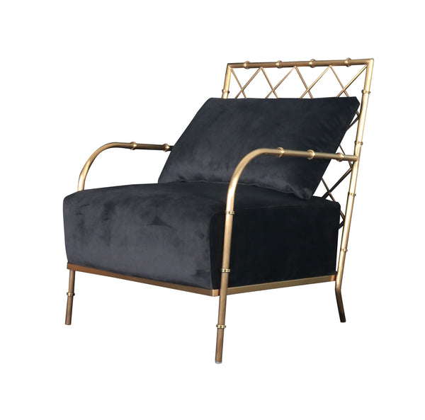 Divani Casa Ignacio Glam Black Velvet & Gold Accent Chair Black Lounge Chair SKU VGMFOC-2211-BLK-CH Product ID: 78507