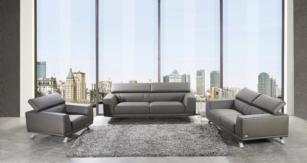 Divani Casa Brustle Modern Dark Grey Eco Leather Sofa Set Grey Sofa Set SKU VGKN8334-GRY Product ID: 72330