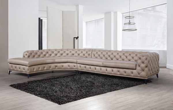 DIvani Casa Kohl Contemporary Tan LAF Curved Shape Sectional Sofa w/ Chaise Beige Sectional Sofa SKU VGEV2179-TAN-LAF-SECT Product ID: 79635