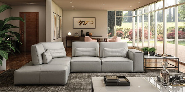 Coronelli Collezioni Hollywood Italian Light Grey Leather LAF Chaise Sectional Sofa Other Sectional Sofa SKU VGCC-HOLLYWOOD-GREY-LAF-SECT Product ID: 79428