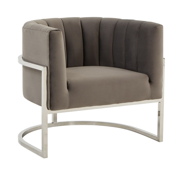 Modrest Landau Modern Grey Velvet & Stainless Steel Accent Chair Grey Lounge Chair SKU VGRHAC-406-GRAY Product ID: 77643