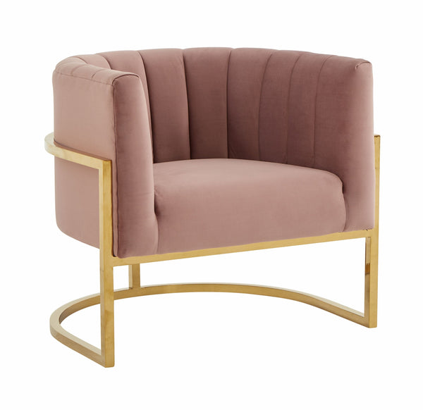 Modrest Landau Modern Pink Velvet & Gold Stainless Steel Accent Chair Pink Lounge Chair SKU VGRHAC-406-PINK Product ID: 77644