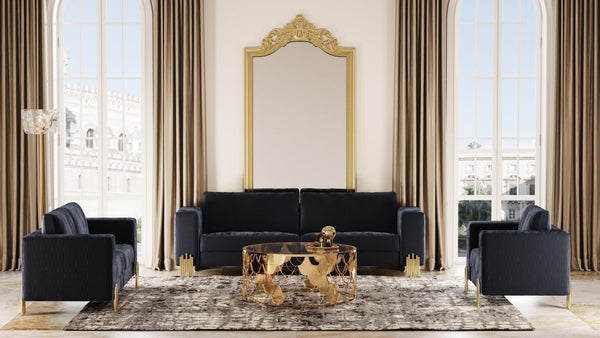 Divani Casa Lori Modern Velvet Glam Black & Gold Sofa Set Black Sofa Set SKU VGYUHD-1936-BLK-SET Product ID: 79209