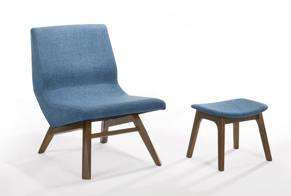 Modrest Whitney Modern Blue & Walnut Accent Chair & Ottoman Blue Accent Chair SKU VGMAMI558MI645-BLU Product ID: 77864