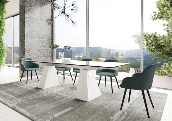 Modrest Latrobe Modern Extendable Quartz Stone & Glass Dining Table White Dining Table SKU VGYFDT8765-5-DT-WHT Product ID: 78626