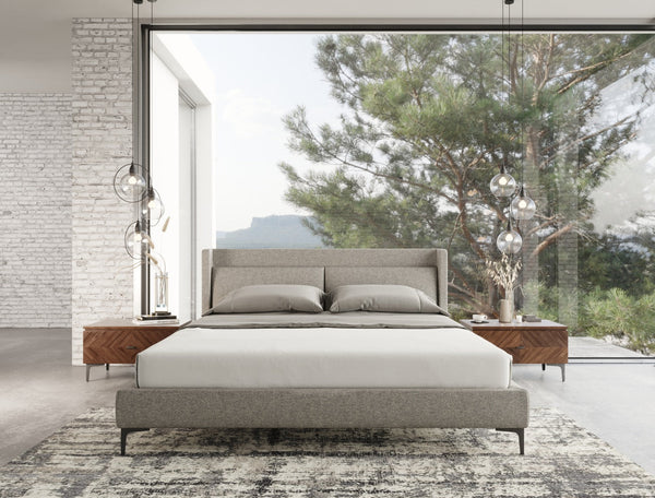 Modrest Paula Mid Century Grey Upholstered Bed Walnut Bed SKU VGMABR-103 Product ID: 77564A|77562A|77563