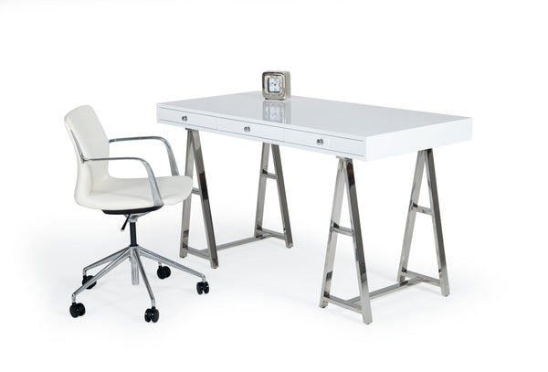 Modrest Ostrow White & Stainless Steel Desk White Office Desk SKU VGGMCP-705E-WHT-DSK Product ID: 79098