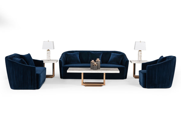 Divani Casa Palomar Modern Blue Velvet & Brass Sofa Set Blue Sofa Set SKU VGVCS1811-BLU Product ID: 75534
