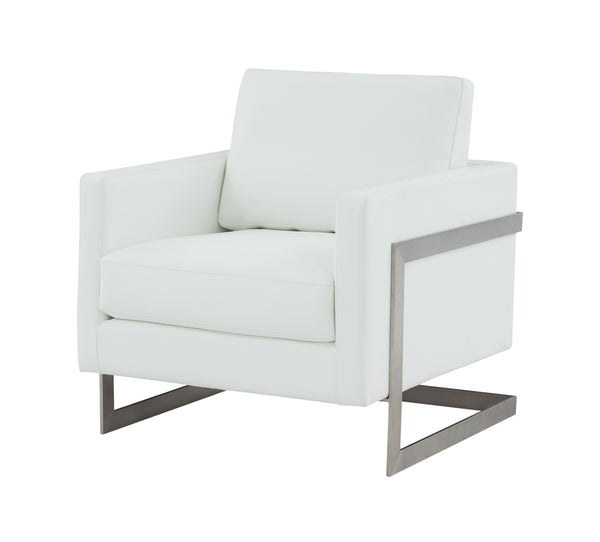 Modrest Prince Contemporary White Leather & Silver Metal Accent Chair White Accent Chair SKU VGRHRHS-AC-256-WHT-CH Product ID: 79372